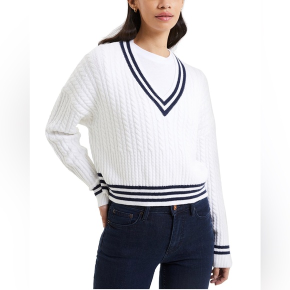 NWT French Connection Baby soft V-Neck Varsity Sweater - Picture 1 of 7
